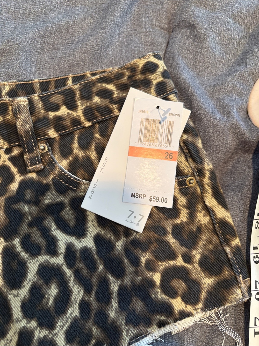 Leopard Print Denim Cutoff Shorts - Women's Animal Print 26 - Picture 2 of 6